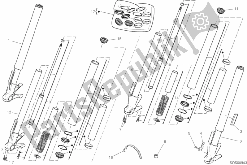 All parts for the Front Fork of the Ducati Scrambler 1100 Special Thailand 2019